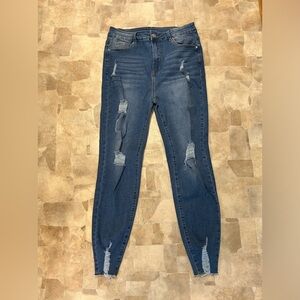 SHEIN- Medium Wash High Waisted Ripped Stretch jeans size Large 8/10 Women’s